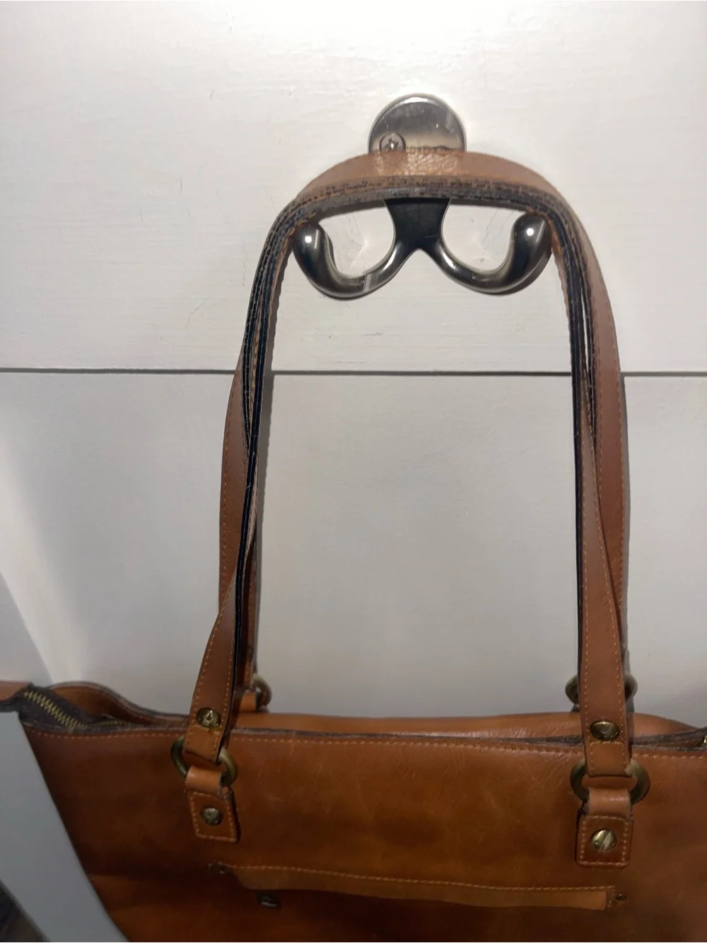 Patricia Nash Alessano Tan Leather Tote Bag Shoulder Purse Cognac Zip Top